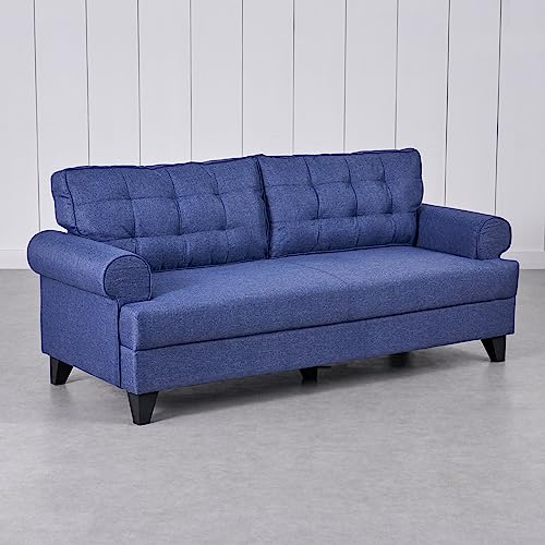 Image of Home Centre | Helios California Fabric 3-Seater Sofa | Sofa for Living Room | Solid Wood | Blue | 1 Year Warranty