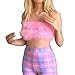 Vimoisa Women Faux Fur Tank Top Spaghetti Strap Crop Cami Top Tight Sleeveless Tube Top Vest(S) Pink