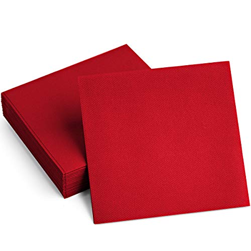 100 Linen-Feel Colored Paper Napkins - Decorative Cloth-Like BRIGHT RED Luncheon Napkins - Soft And Absorbent. For Kitchen Party Wedding Dinner Or Any Occasion. (Pack of 100)