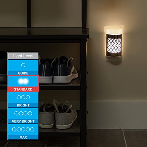 Image of GE CoverLite LED Night Light, Decorative, Plug-in, Smart Dusk-to-Dawn Sensor, Home Decor, Ideal for Bedroom, Bathroom, Kitchen, Hallway, 1 Pack, 29847, Brushed Nickel | Moroccan