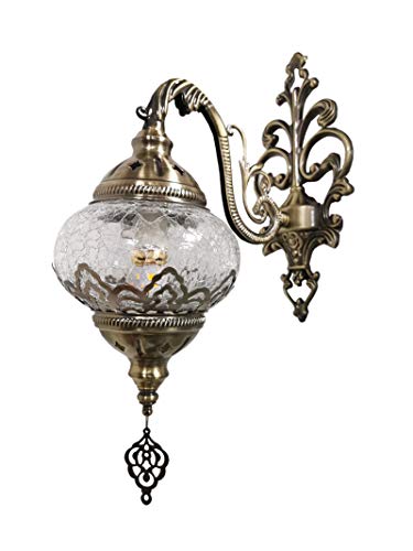  WRMIGN Lampada Da Parete Turca, Stile Mediterraneo / Marocchino / Tiffany / BohéMien, Fatta a Mano, Base in Bronzo, Adatta Per Balcone, Corridoio, Camera Da Letto E Soggiorno,Bianca,Short