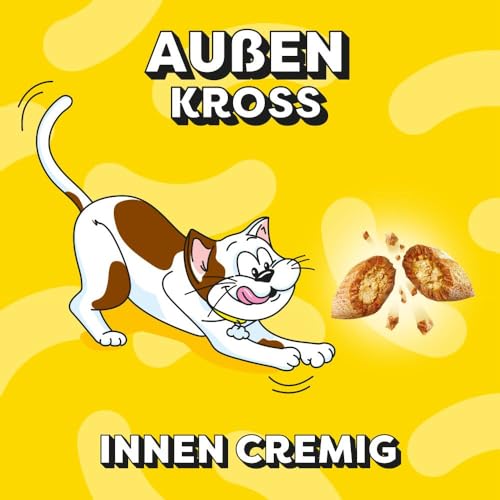DREAMIES Katzensnacks - 12x60g - mit Huhn, Käse und Lachs - Traumhaft knusprige Katzen Leckerlies mit zarter Füllung - Variety Snack Box