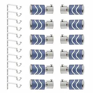 GLOXY ENTERPRISE Stainless Steel Curtain Bracket Parda Holder with Support 1 Inch Rod Pocket Finials Designer Door and Window Rod Support Fittings, Curtain Rod Holder (Blue 6 Pair)