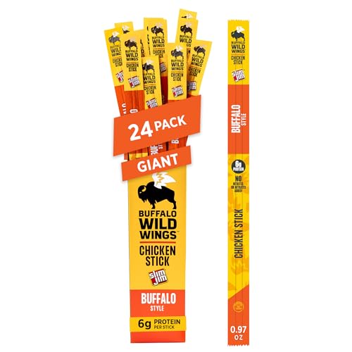 Slim Jim Giant Smoked Chicken Sticks, Buffalo Wild Wings Buffalo Flavor, 6g Protein per Stick, Easter Basket Stuffer for Men, 0.97 oz. (24 Count)