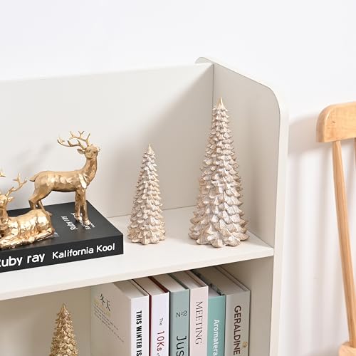AOMOONOA Resin Christmas Tree Figurines, 2Pcs Distressed White with Gold Table top Christmas Trees, Small Christmas Tree Figurine Set, Decorative Xmas Trees for Rustic Christmas Decor — view 5