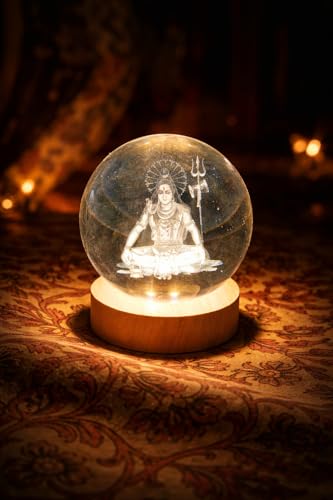 Image of 3D Crystal Ball Night Lamp with Wooden Base, LED USB Decorative Light (Shiv (Medium))