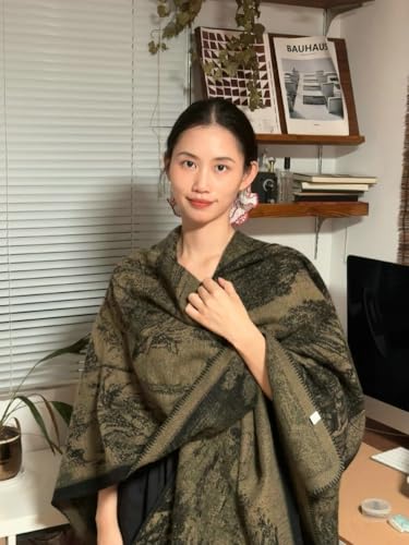 Vintage Ethnic Style Women's Open Front Cardigan Shawl Scarf Winter Cashmere Knitted Thick Scarf Cloak Outer Dress2