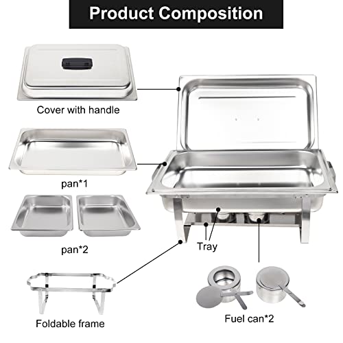 Valgus 2-Pack 9L Edelstahl Chafing Dish Set Buffet Chafer Suppenwärmer mit faltbarem Rahmen Wasserschalen, 2 volle Größe, 4 halbe Lebensmittel Pfannen für Hochzeit, Partys, Bankett – Bild 4