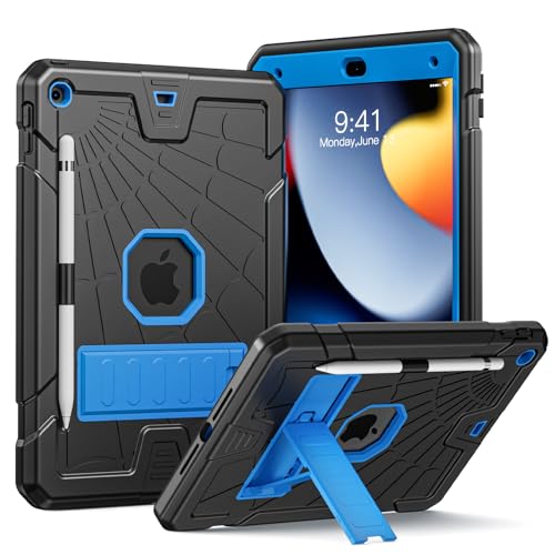 SIBEITU Case Compatible with iPad 9th Generation for Kids, with Pencil Holder Stand, Heavy Duty Rugged Case for iPad 10.2 inch