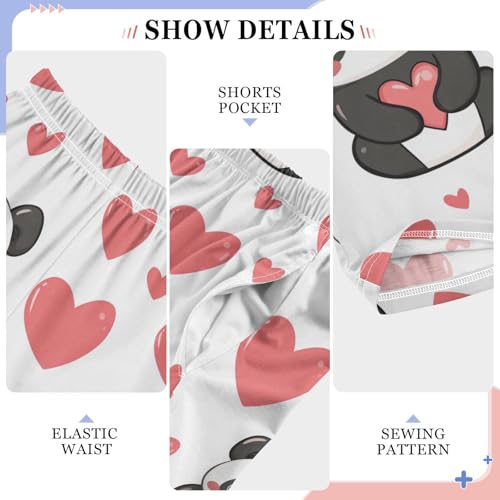 Panda and Heart Boys Pants Boys Athletic Pants Long Pant for Boywith Pockets Wide-Leg Size 6-14Y4