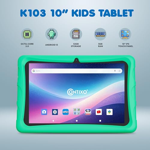 Image of Contixo 10 inch Kids Tablet - K103 Android Learning Tablet with Exclusive Games and Educational Apps, 32GB Storage, WiFi, Parental Controls & Kid-Proof Case - Green
