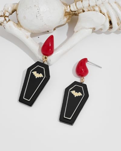 Halloween Earrings For Women Lightweight Black Coffin,Cat,Spider and Gold Snake Dangle Earrings Halloween Goth Earring Gothic Jewelry Gift3