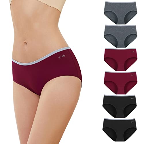 Lapulas Unterhosen Damen Baumwolle 6er Pack, Mittel Taille Seamless Slips Damen Bequeme Panties Atmungsaktive Unterwäsche Frauen Mehrpack für Den Täglichen Gebrauch (Schwarz/Hellgrau/Weinrot, M) Cover
