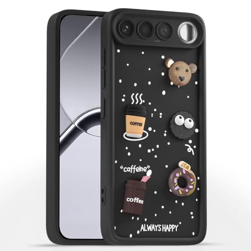 Image of Bintage Back Cover Compatible for Realme RMX5171 / Realme 16 | Cute Fun Ball | 3D Taddy Smiley Coffee | Milk Case | Full Body Protection - Black