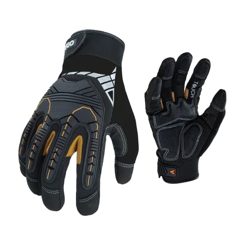 Vgo... Work Gloves Men Heavy Duty Anti Impact, Safety Gloves Anti-Vibration for Rigger Driver Construction Warehouse (L, 1 pair, Normal Version, Black)