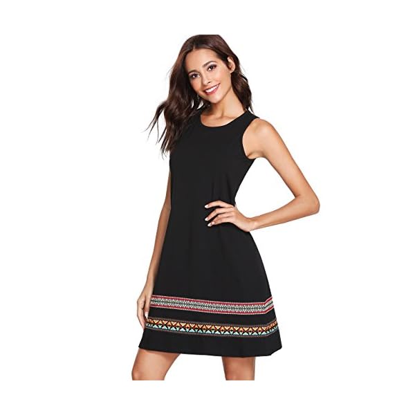 Romwe-Womens-Summer-Boho-Sleeveless-Embroidered-Hem-Loose-Casual-Tank-Dress ROMWE Women's Summer Boho Sleeveless Embroidered Hem Cotton Loose Casual Tank Dress Black L