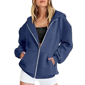Hoodie Damen Oversize Reißverschluss Taschen Sweatshirt Lässige Kordelzug Jogging Trainingsjacke Basic Einfarbig Langärmeliges Kapuzenoberteil Kapuzenpullover Frauen Dünn
