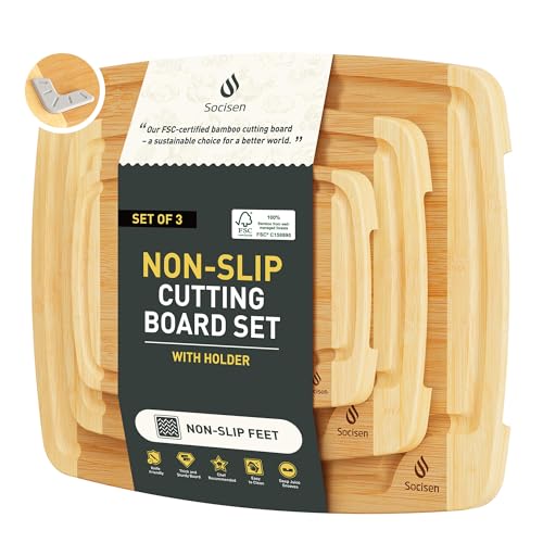 3 packs Bamboo Cutting Board Set Non Slip Feet Over Sink For Kitchen Meal Prep & Serving Brides Her Wedding Day Bridal Shower Engaged Wed House Christmas Married Future Unique Cool Gifts