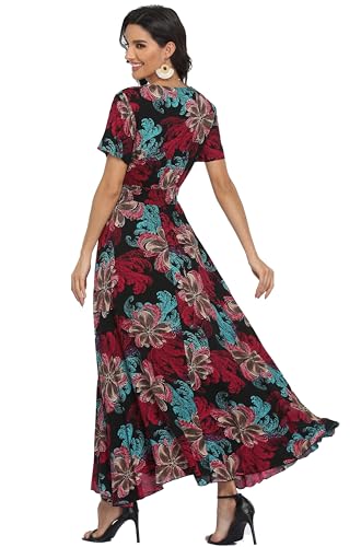Image of VintageClothing Women's Floral Maxi Dresses Boho Button Up Split Summer Casual Long Dress Beach Party Dress