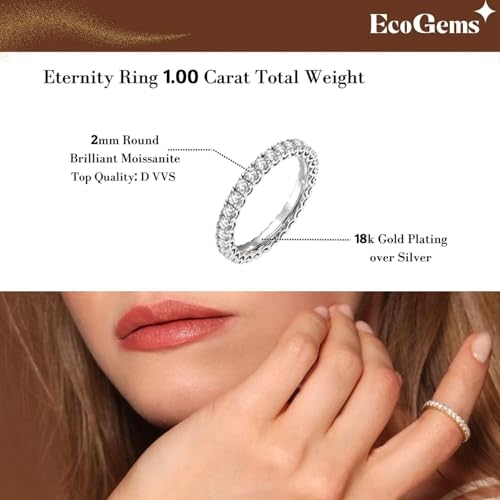 EcoGems LAB GROWN EXPERTS Moissanite Eternity Ring For Women 1.00 Cttw 18K/14k White/Yellow Gold Over Silver (D Color VVS Clarity) Comes With Gift Box - Image 4