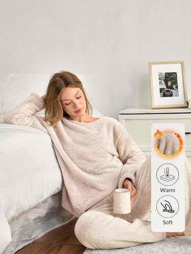 Image of KOTTY Women's Fleece White Winter Cord Set | Cozy Track Suit with Sweatshirt & Pants | Perfect for Airport & Jogging Look