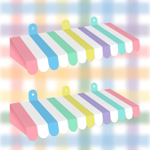 Image of 2 Piece Circus Awning Decoration 3D Carnival Tent Awning Wall Decorations for Circus Theme Party, Carnival Stand, Party Favors Supplies (Macarons)