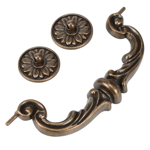 sckoten 4Pcs Vintage Drop Bail Pull Handles- 6 Inch Hole Center Antique Bronze Cabinet Drawer Pulls Heavy Duty Zinc Alloy Rustic Dresser Handles for Kitchen Wardrobe Cupboard (7.4 Total Length)
