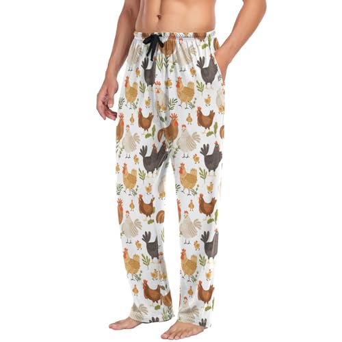 Roosters Chickens Hens Floral Mens Pajama Pants Lounge Men's Pajama Bottoms Soft Sleep Pants With Pockets M3