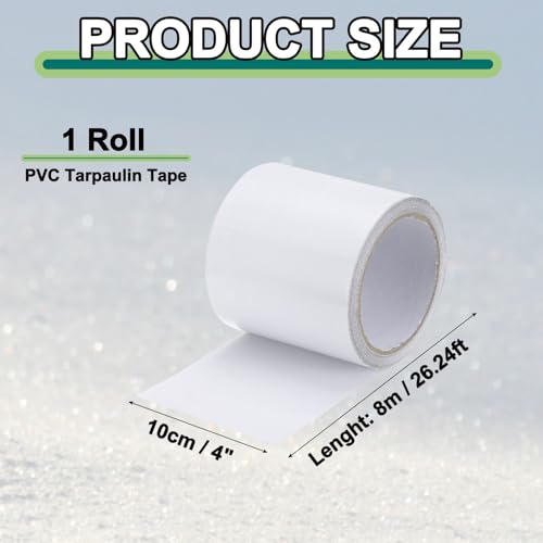 Image of PATIKIL Awning Repair Tape 4 inch x 26ft Waterproof Canvas Tape High Adhesive Tear Repair Patch Kit for PVC Tarpaulin Tent Awning Fabric RV Sail Boat Cover, White