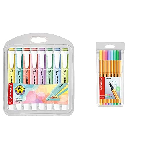 STABILO Marcador swing cool Pastel Edition Estuche con 8 colores + Rotulador puntafina point 88 Estuche con 8 colores pastel