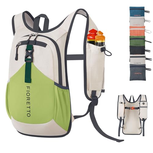 FIORETTO 10L Hiking Backpack for Women Men Mini Packable Backpack Lightweight Small Daypack for Camping Travel Outdoor, Beige and Green