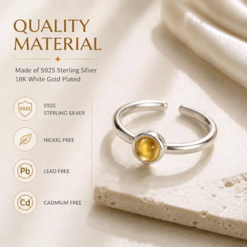 Natural Citrine Ring for Women 925 Sterling Silver Adjustable Open Ring - image 7