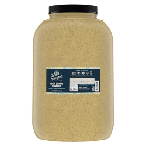 Sir Kensington's Spicy Brown Mustard Jar for Foodservice, 1 Gallon (Pack of 4) Gluten Free, Certified Vegan, Plant Based, Vegetarian, From 100% Grade-A Mustard Seeds