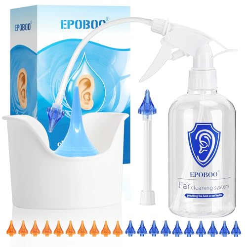Ear Wax Removal- Ear Wash System w/ 500ml Ear Bottle, 20 Reusable Tips, Big Basin & Drying Bulb - Gentle, Safe & Effective Ear Cleaning Kit w/Rigid Pipe & Flex Tube for Adults & Kids - Easy to Use