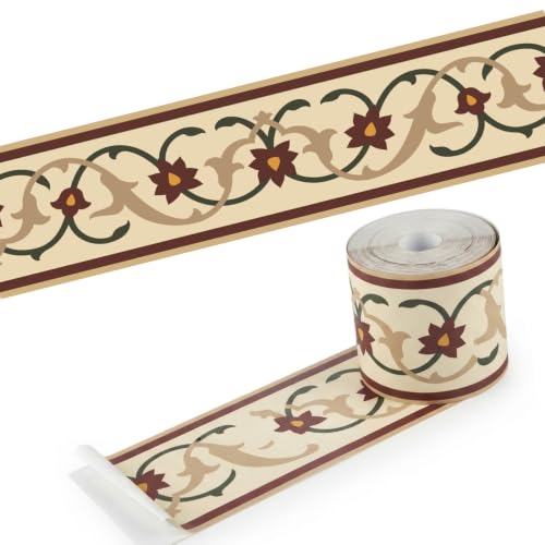 Image of Decorative Peel and Stick Wall Border Sticker 4 Inch x 4 Feet | Waterproof Self Adhesive PVC Wallpaper Border | Floral, Vintage & Traditional Designs | Wall Trim for Home Decor, VWB2