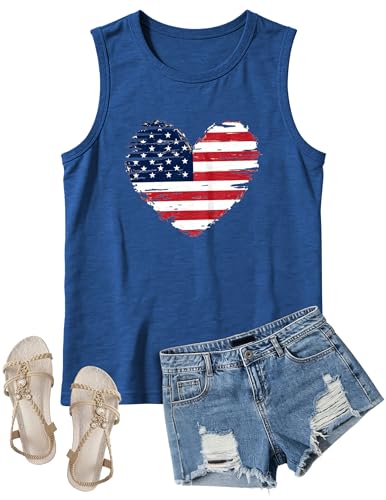 Image of 4th of July Floral American Flag Tank Top for Women Patriotic Sleeveless Apparel