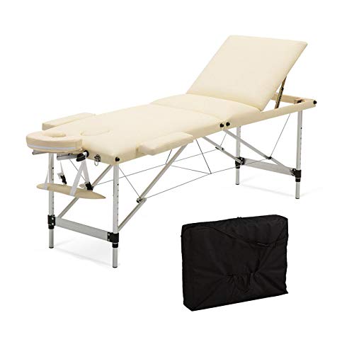 Preisvergleich Produktbild Massageliege Mobile Massagebank Massagetisch Klappbar Tragbar Massagebett Kosmetikbank Höhenverstellbaren 3 Zonen Aluminium-Füßen mit einer Tragetasche (bis 230kg belastbar) - Beige