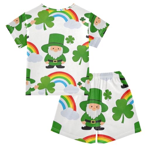 Summer Pajama Set Clover Rainbow Gnomes Pattern, Short Sleeve Sleepwear Nightwear2