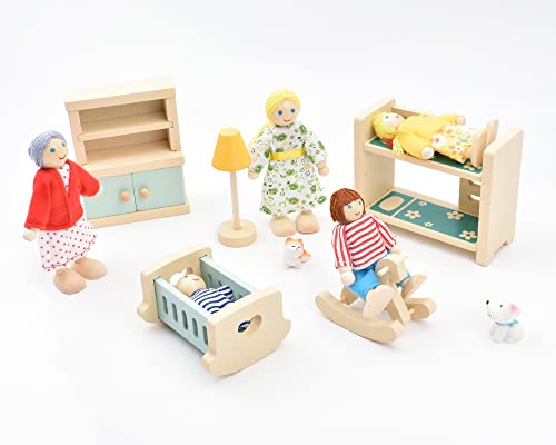wooden doll house people of 8 miniature figures and 2 pets dollhouse dolls family set- dollhouse accessories for girls toddler kids pretend play and imaginative fun