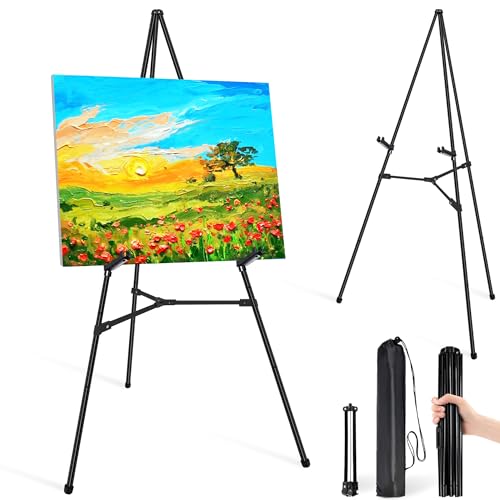 VAIIGO Caballete para carteles, caballete de exhibición para letrero de boda, soporte de póster de artista, trípode instantáneo plegable para pintura, caballete de metal ajustable de 168 cm con bolsa