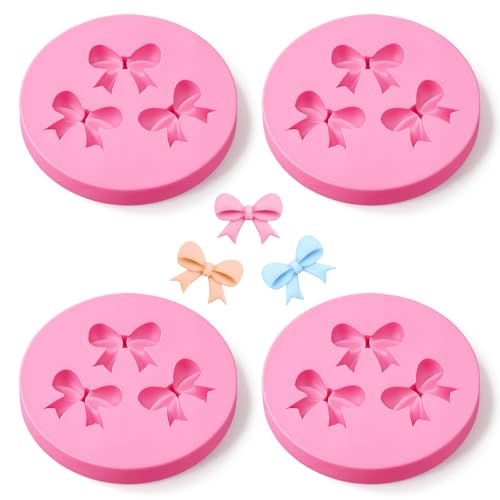 4 Pcs Bow Molds for Chocolate Bow Silicone Mold Silicone Fondant Molds for DIY Desserts Cupcake Topper Paste Polymer Clay