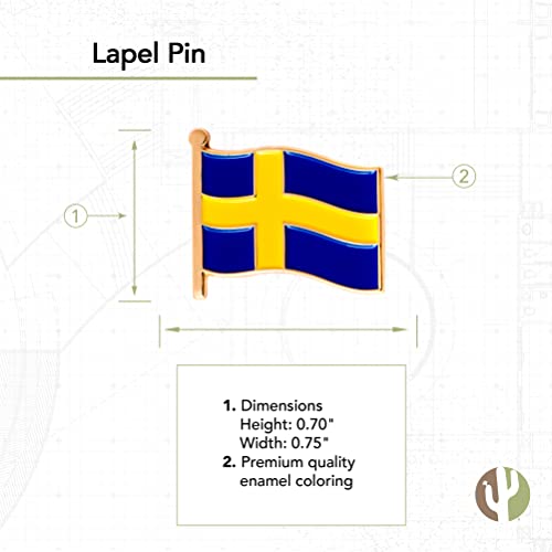 Image of Desert Cactus Sweden Flag Lapel Pin SWE Sweden Made of Metal for Formal Wear, Bag and Hat Jewelry, and Tie Tack (Waving Flag Lapel Pin)