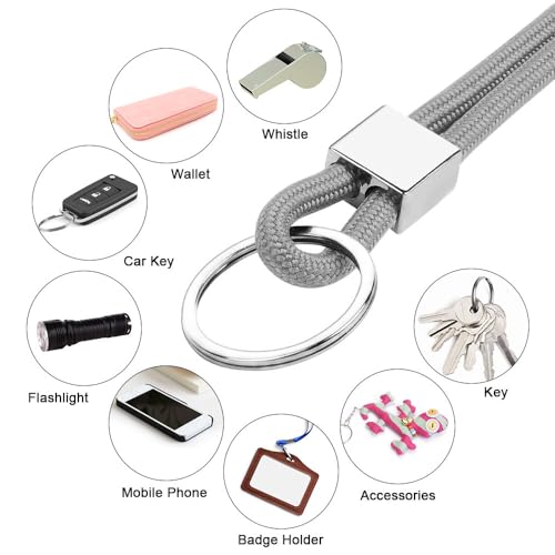 Vicloon Schlüsselband Lang, Nylon Lanyards mit karabiner, Schlüsselbänder Umhängebänder mit Drehbarem Metallclip Abnehmbare Neck Lanyard Langes Handgelenk Paracord Schlüsselanhänger(Asche)