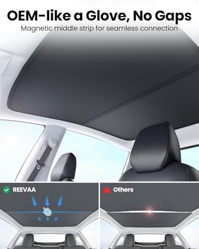 Image of REEVAA Tesla Model S (2026-2022) Sunshade Roof Accessories, Black | OEM Fit; Full Blackout & Heat-Blocking; Protect Interior & Reduce A /C Workload; Two-Piece Magnetic Design Prevents Sagging