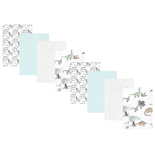 Image of Hudson Baby Cotton Poly Flannel Burp Cloths Multipack, Neutral Dino World 8-Pack, One Size