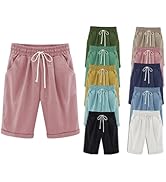 DASAYO Womens Summer Casual Bermuda Shorts Drawstring Elastic Waist Solid Color Knee Length Short...