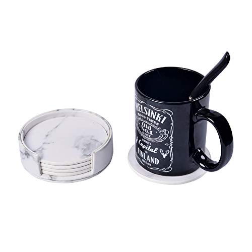 Wayifon Coasters For Drinks, 6 Pcs Premium Pu Leather Coaster, Heat Resistant Drink Coaster With Holder - Protect Table From Stains Water Rings And Damage - Housewarming Gift - Marble White Pattern #TOP1