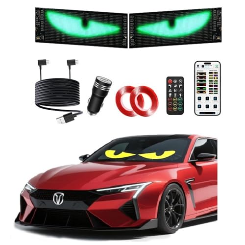Devil Eyes Light for Cars (2-Pack) 13.7x4.02 Dual LED Eyes for Car Windshield | Perfect Sync Programmable Patterns App/Remote Control | for SUVs Sedans Medium Trucks Custom Dynamic Sign