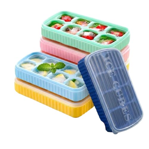 Image of Kitch [3 Pack] Multicolor Ice Cube Tray with Lids, 2-Inch Large Silicone Flexible 8-Cavity Ice Maker Molds for Whiskey & Cocktails, Easy-Release Reusable Ice Cubes, BPA-Free CLOUDVALLEY