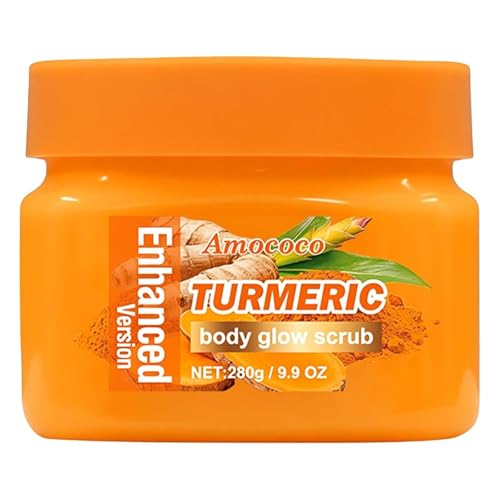 Amococo Turmeric Body Scrub Botanical Skin Cleanser for Dullness & Uneven Tone Gentle Exfoliating Scrub for Smooth & Glowing Skin Texture 9.8 oz